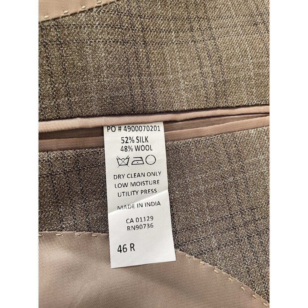 Lauren Ralph Lauren Mens Suit Jacket Blazer Silk Wool 46 R Brown Plaid 2 Button - Picture 8 of 13